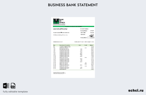 цифровая загрузка Burundi Bank of Africa, банковская организация, выписка по тек